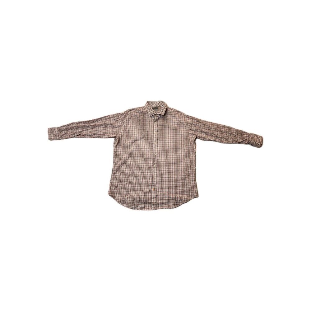Button Shirt 2XL White Navy Red Blue Plaid Long Sleeve Collar Office Work Church